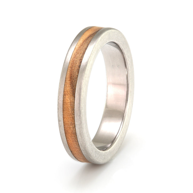 Titanium Ring 4mm Flat with Wood Inlay by Eco Wood Rings