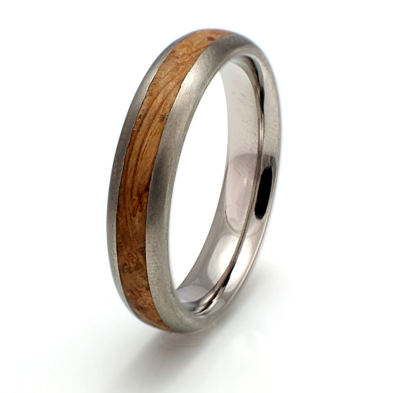 Titanium Ring 5mm Rounded with Wood Inlay by Eco Wood Rings