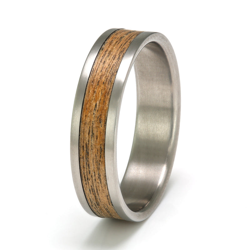 Titanium Ring 6mm Flat Light with Wood Inlay by Eco Wood Rings