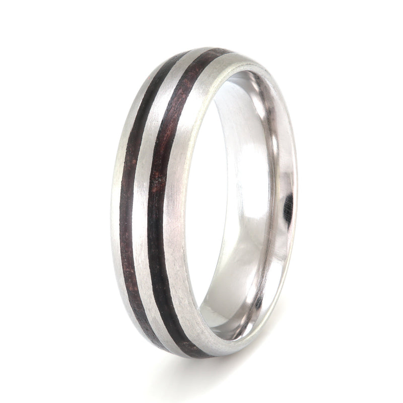 Titanium Ring 6mm Rounded with Double Wood Inlay by Eco Wood Rings