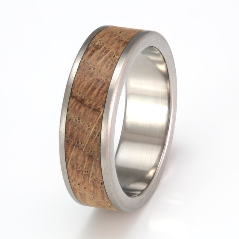 Titanium Ring 7mm Flat with Wood Inlay by Eco Wood Rings
