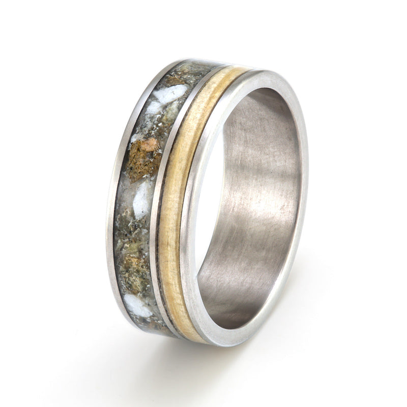 Titanium with Huon Pine & Pebble by Eco Wood Rings