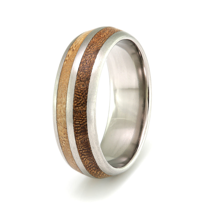 Titanium Ring 7mm Rounded with Double Wood Inlay by Eco Wood Rings