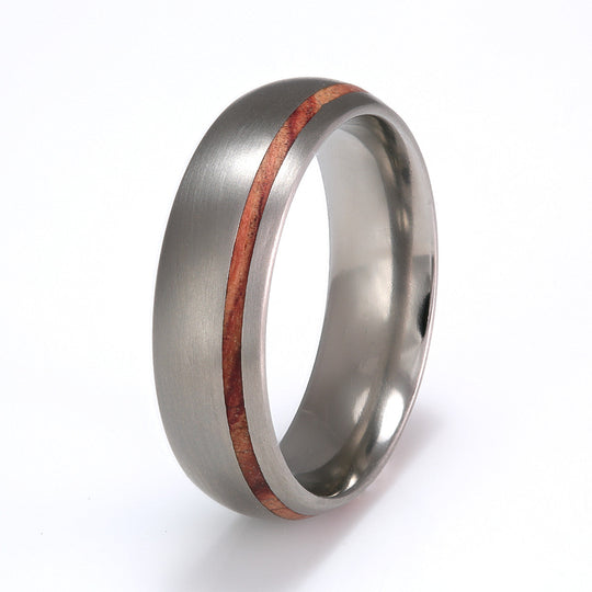 Titanium Ring 7mm Rounded with Off-Centre Wood Inlay