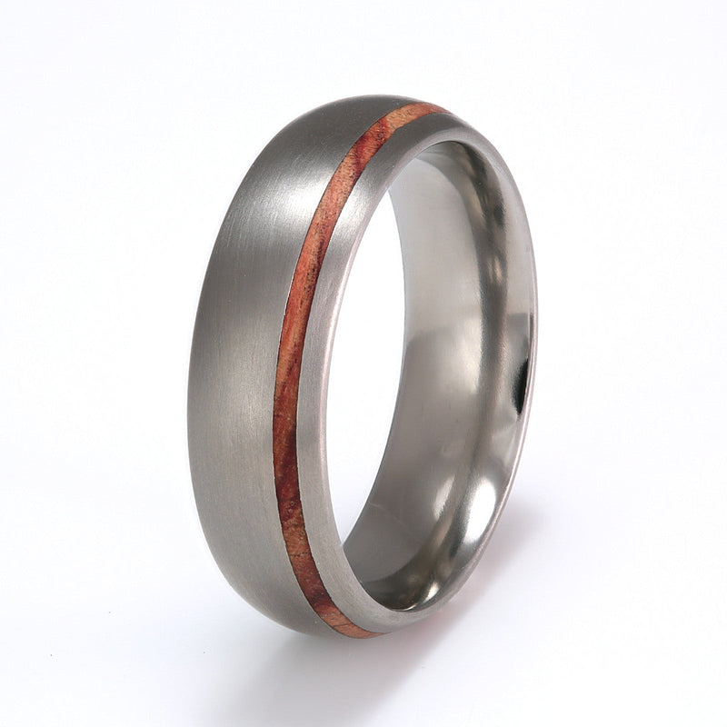 Titanium Ring 7mm Rounded with Off-Centre Wood Inlay by Eco Wood Rings