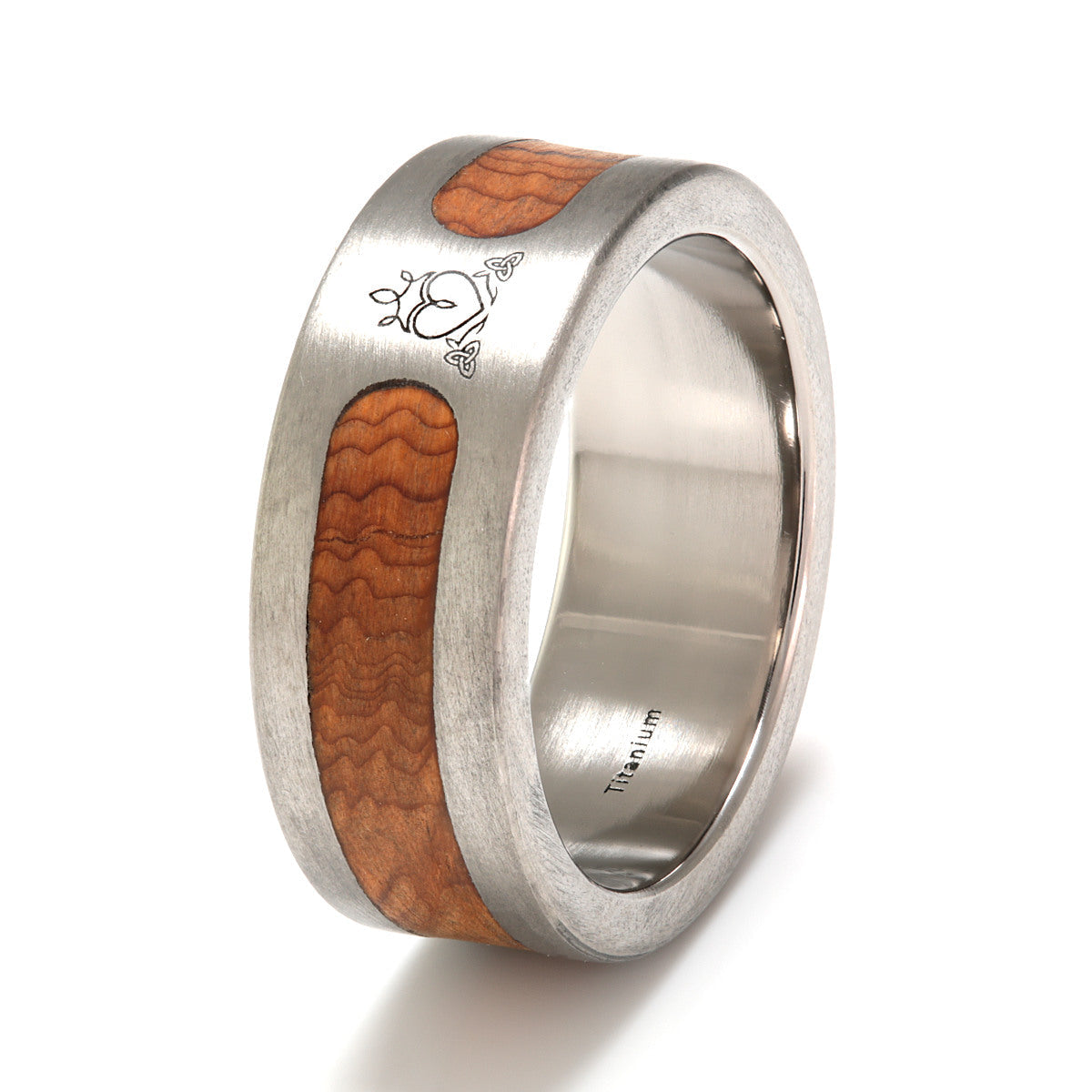 Eco Wood Rings - Titanium Ring with Yew & Celtic Symbol