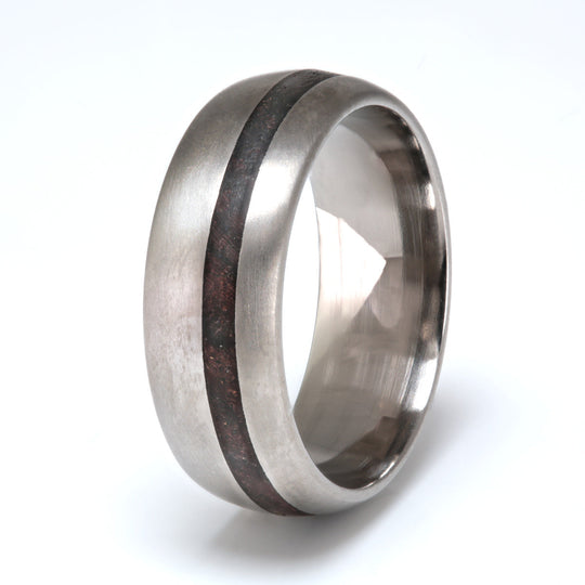 Titanium Ring 8mm Rounded with Off-Centre Wood Inlay