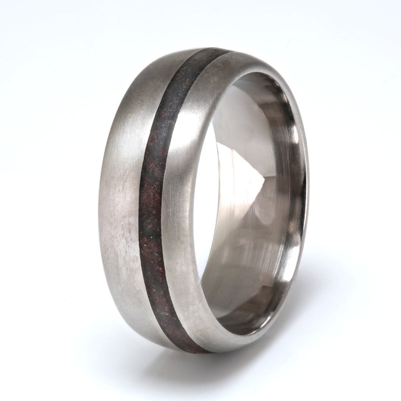 Titanium Ring 8mm Rounded with Off-Centre Wood Inlay by Eco Wood Rings