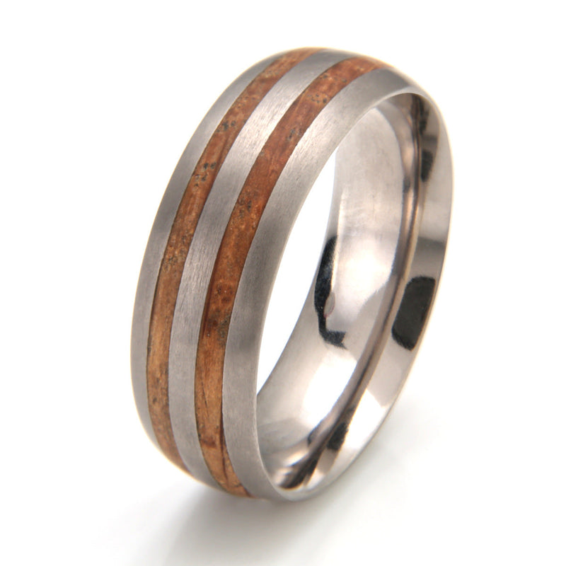 Titanium Ring 8mm Rounded with Double Wood Inlay by Eco Wood Rings