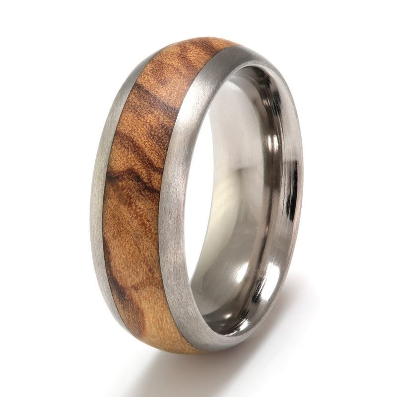 Titanium Ring 8mm Rounded with Wood Inlay by Eco Wood Rings