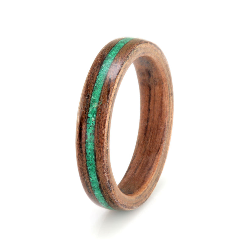 Walnut Ring 3mm with Malachite by Eco Wood Rings