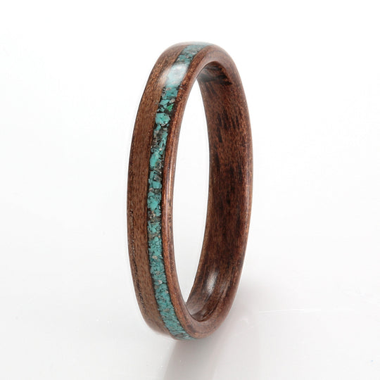 Walnut Ring 3mm with Turquoise & Aquamarine
