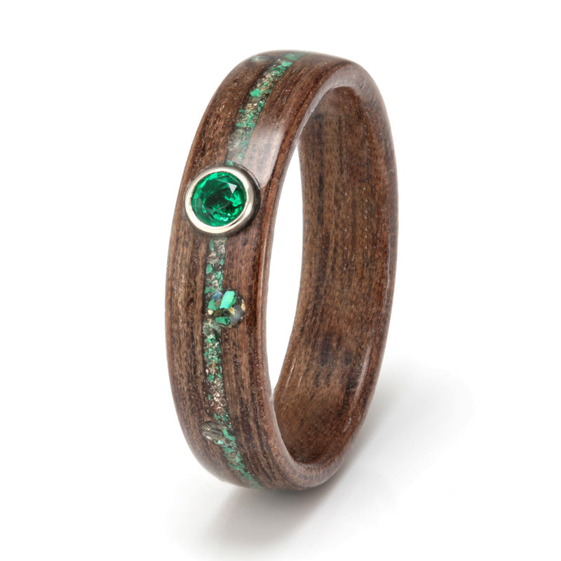 Walnut with Malachite, Paua Shell & Emerald by Eco Wood Rings