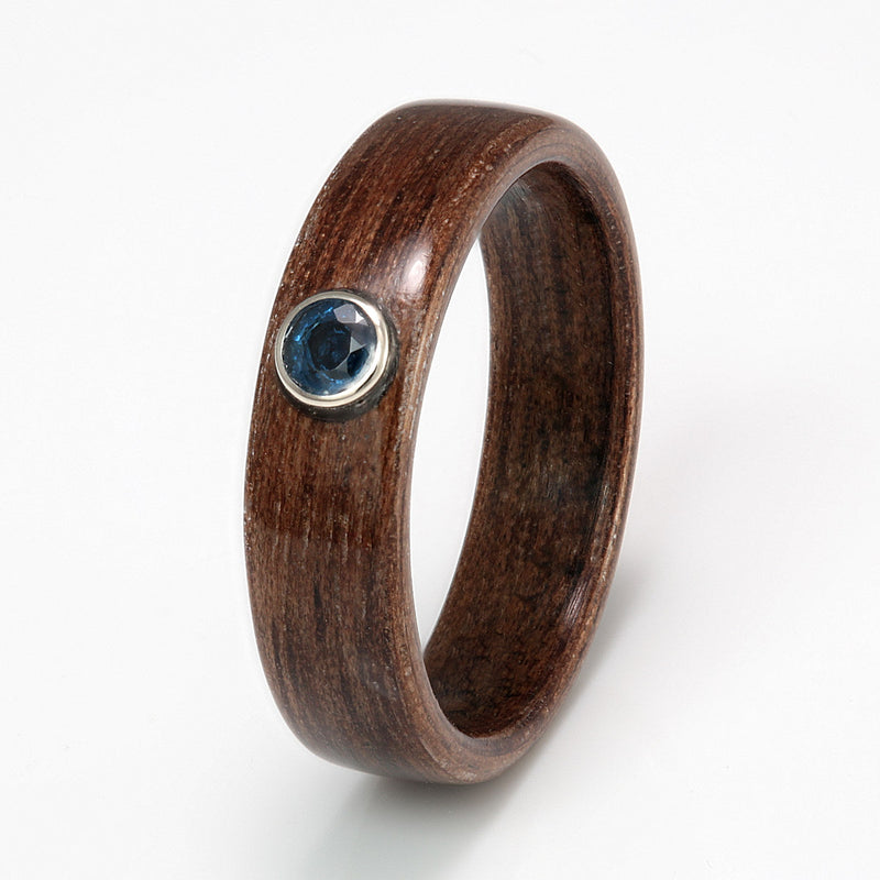 Walnut Ring 4.5mm with Sapphire by Eco Wood Rings