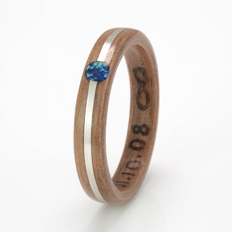 Walnut with Silver, Lapis Lazuli & Turquoise by Eco Wood Rings