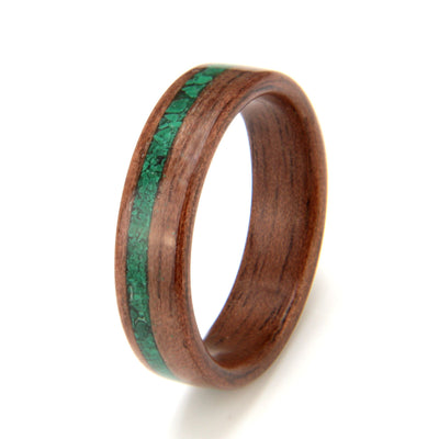 Walnut Ring 5mm with Malachite by Eco Wood Rings