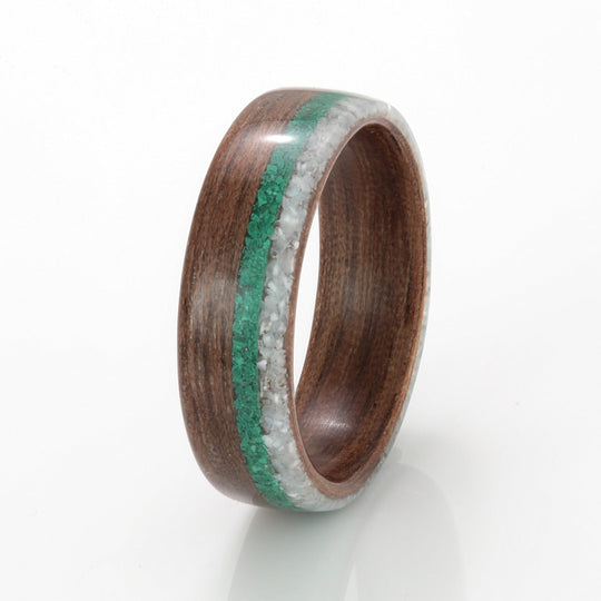 Walnut Ring 5mm with Malachite & Mother of Pearl