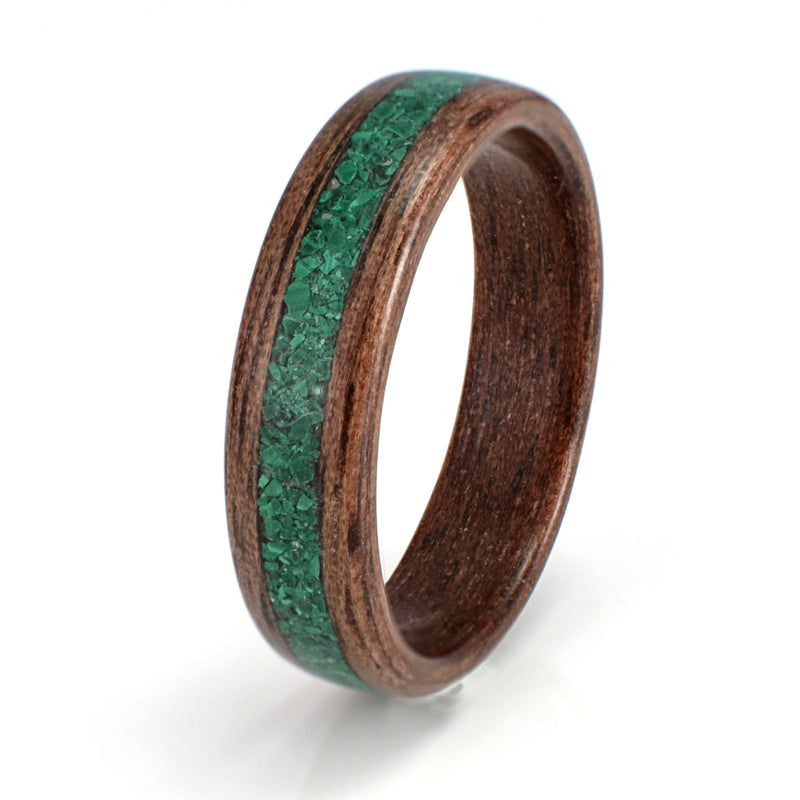 Walnut Ring 5mm with Malachite by Eco Wood Rings