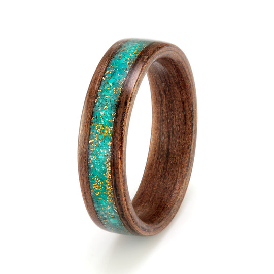 Walnut Ring 5mm with Turquoise & Gold Shavings