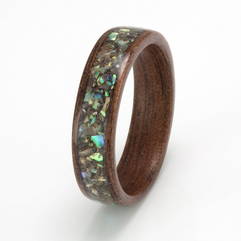 Walnut Ring 5mm with Paua Shell by Eco Wood Rings