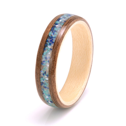 Walnut Ring 5mm with Maple, Lapis Lazuli, Mother of Pearl & Turquoise