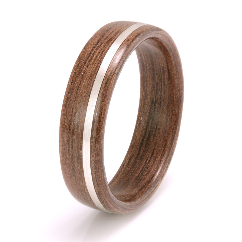 Walnut Ring 6mm with Silver by Eco Wood Rings