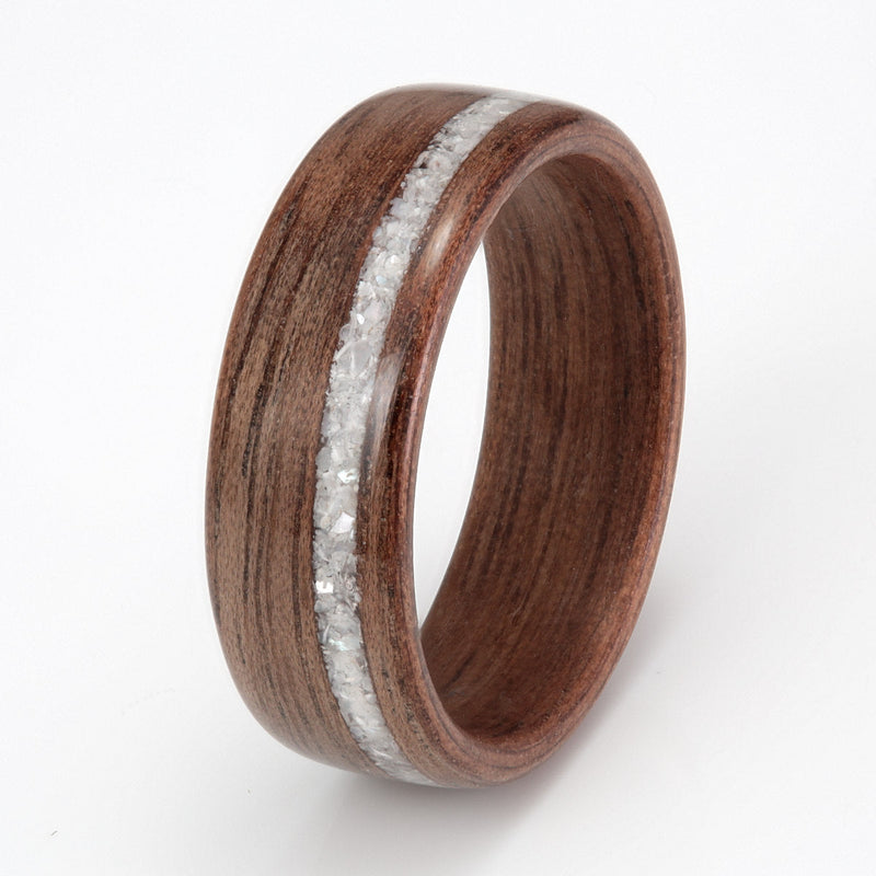 Walnut Ring 7mm with Shell & Mother of Pearl by Eco Wood Rings