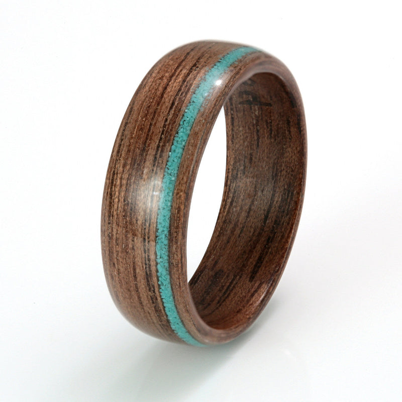 Walnut Ring 7mm with Turquoise by Eco Wood Rings