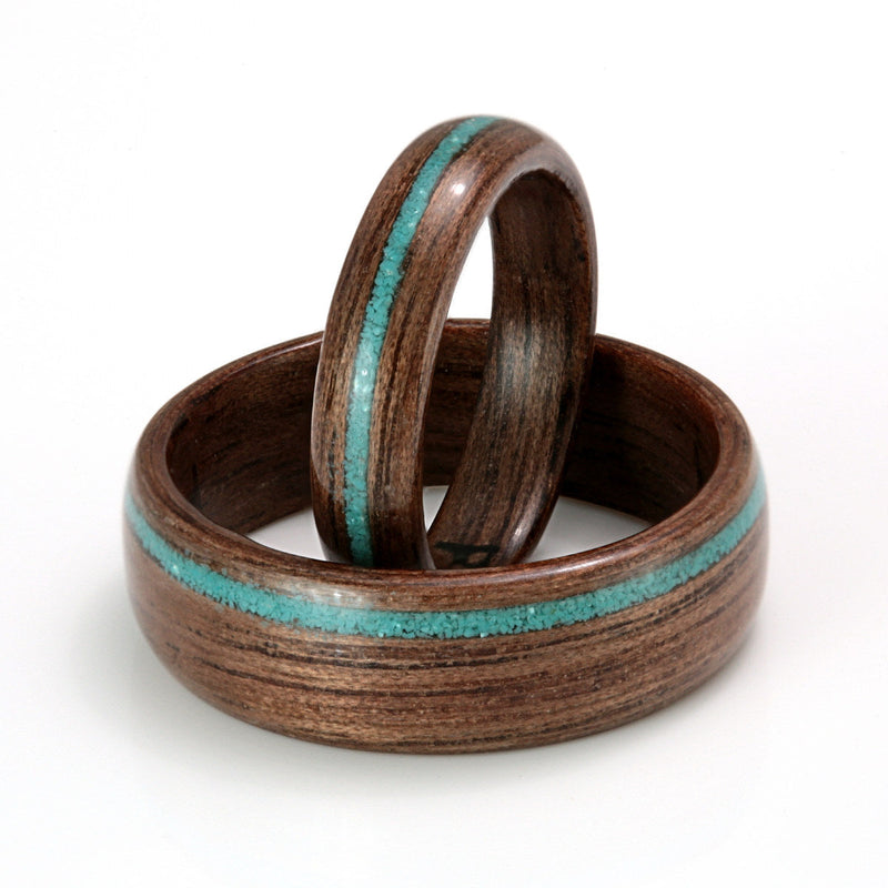 Walnut & Turquoise Set by Eco Wood Rings