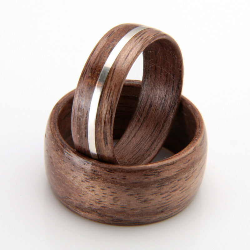 Walnut & Silver Set by Eco Wood Rings