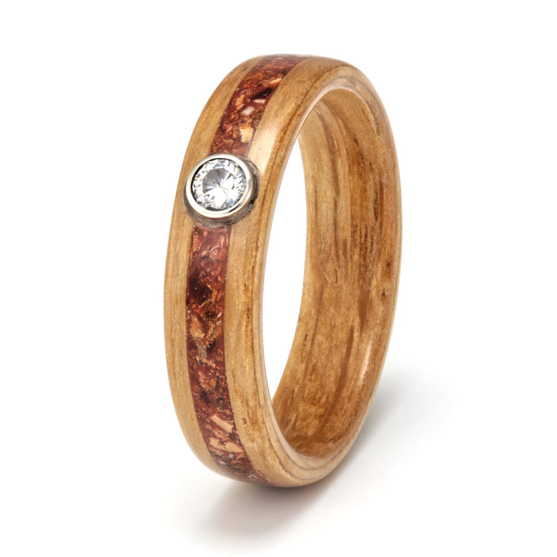 Oak with Mixed Inlay & Moissanite by Eco Wood Rings