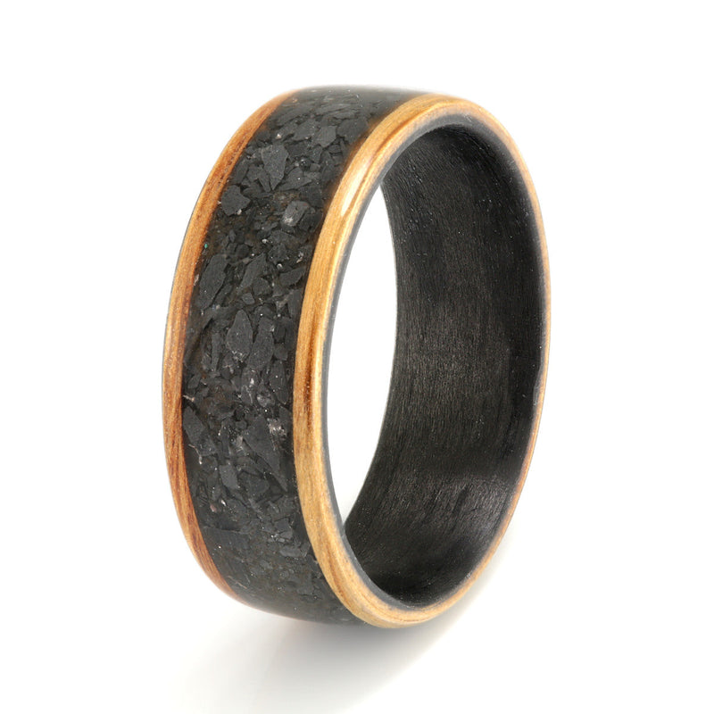 Whisky Oak Ring 8mm with Carbon Fibre & Slate by Eco Wood Rings