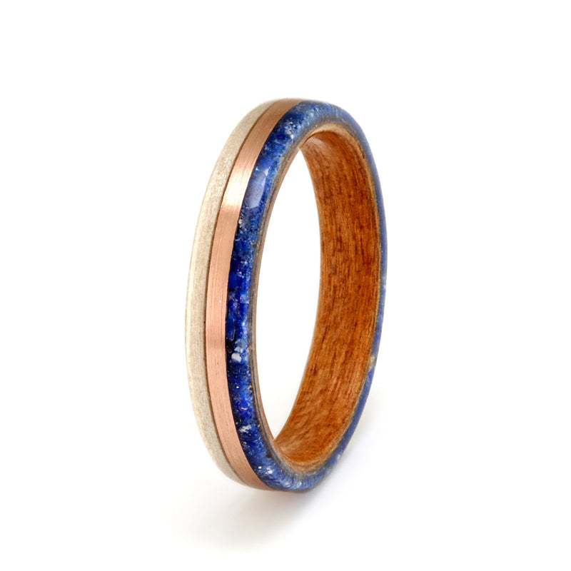 Willow with Cherry, Rose Gold, Lapis Lazuli & Mother of Pearl by Eco Wood Rings