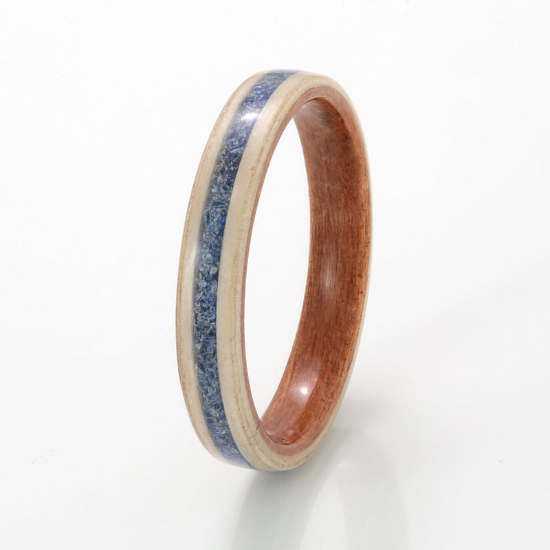 Willow Ring 3mm with Cherry, Sapphire & Lapis Lazuli by Eco Wood Rings