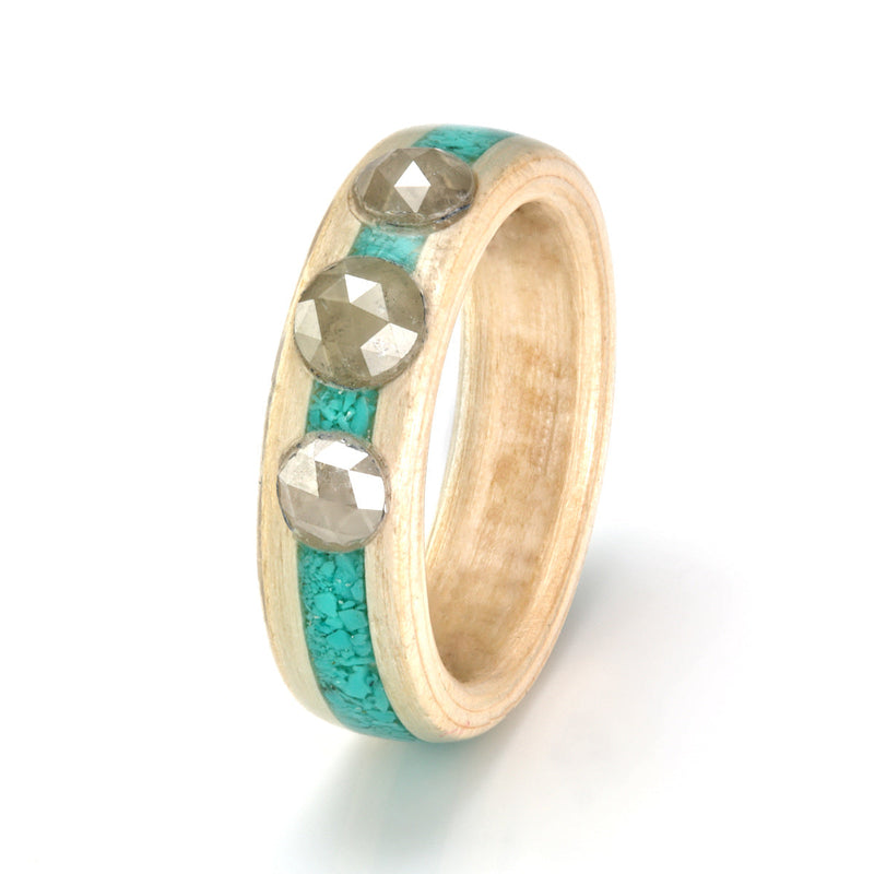 Willow with Turquoise & Cabochon Diamonds by Eco Wood Rings