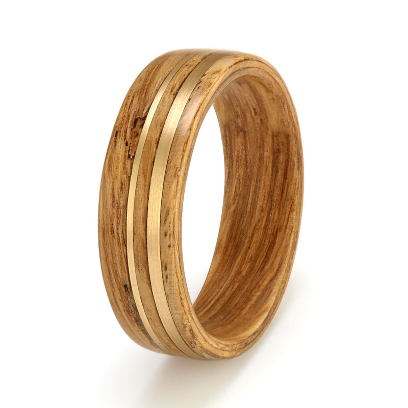Oak Ring 6mm with Yellow Gold by Eco Wood Rings