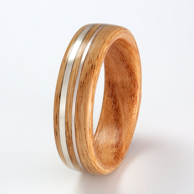 Oak Ring 6mm with Ash & Silver by Eco Wood Rings